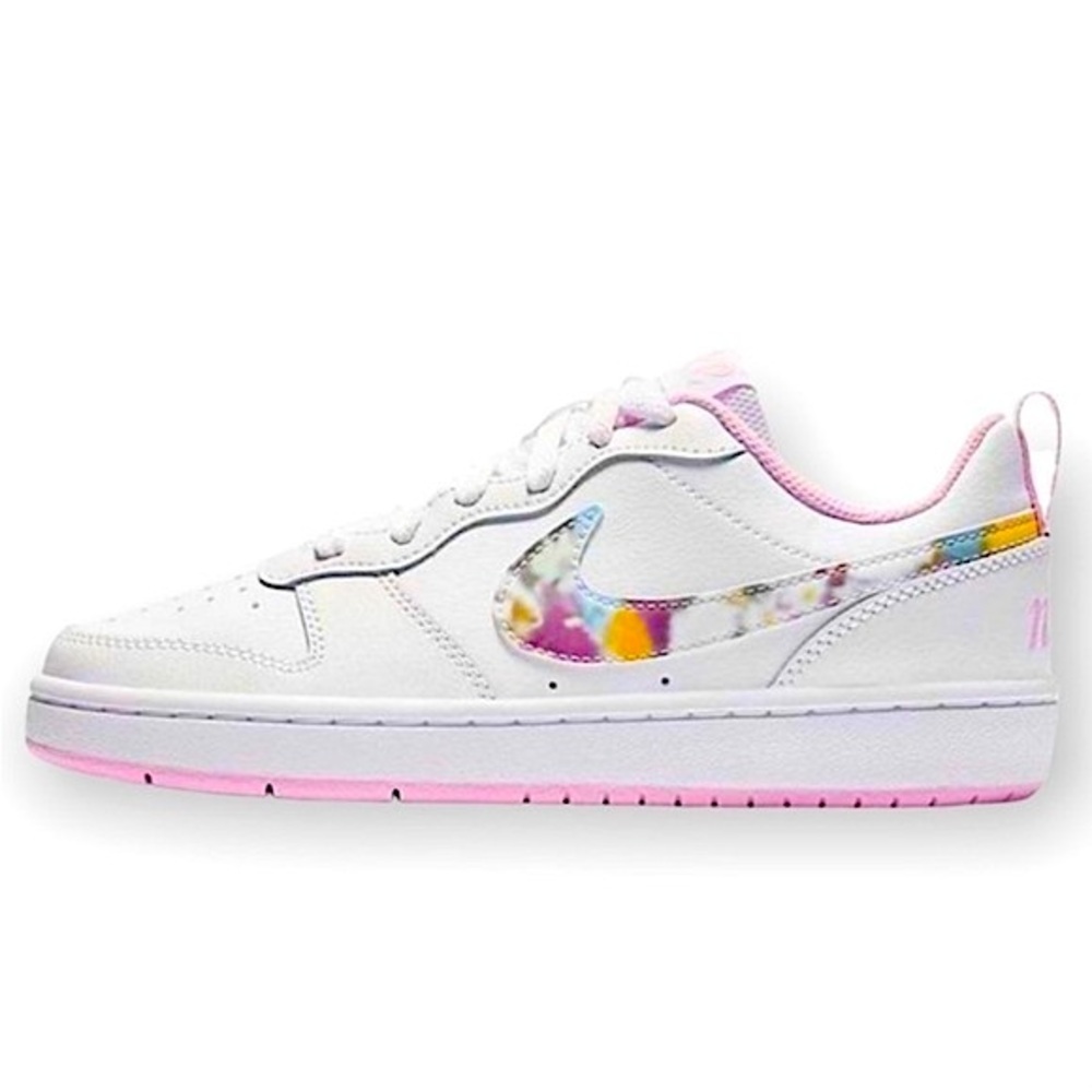 Nike Court Borough Low 2 Floral swoosh All Day Play sneakers size 8 casual white